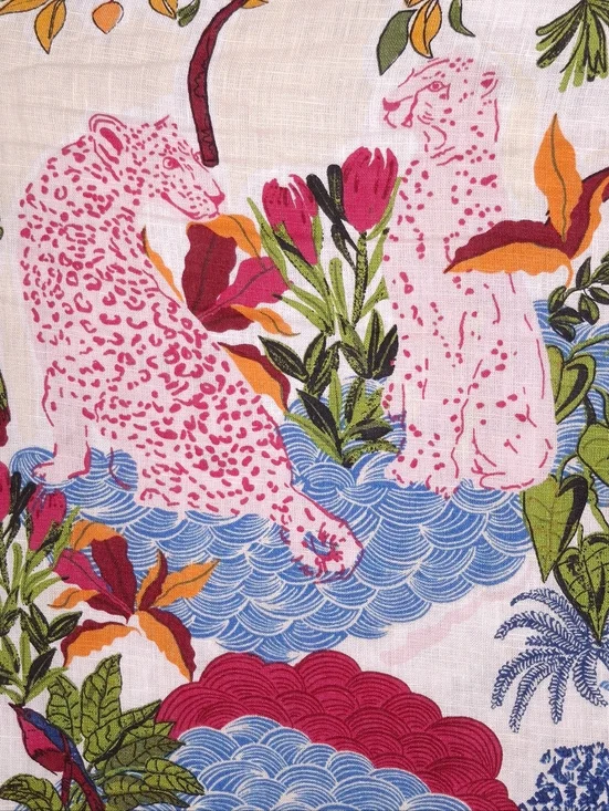 Nicole Miller linen wide leg crop pants leopard floral scene print resort wear - Picture 3 of 10